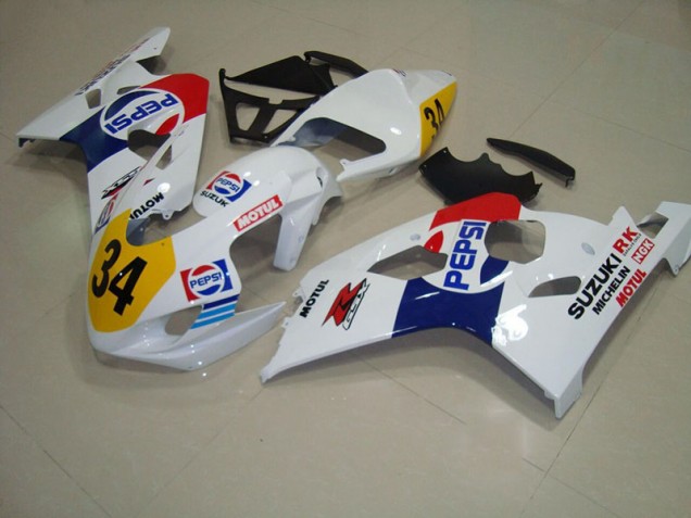 Best 2004-2005 White Blue Pepsi 34 Suzuki GSXR750 Replacement Motorcycle Fairings Best 2004-2005 White Blue Pepsi 34 Suzuki GSXR750 Replacement Motorcycle Fairings