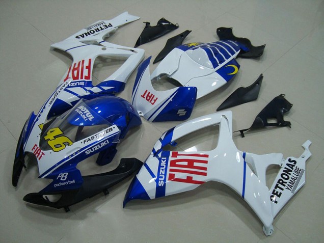 Best 2006-2007 White Blue Fiat 46 Suzuki GSXR750 Motor Bike Fairings Best 2006-2007 White Blue Fiat 46 Suzuki GSXR750 Motor Bike Fairings
