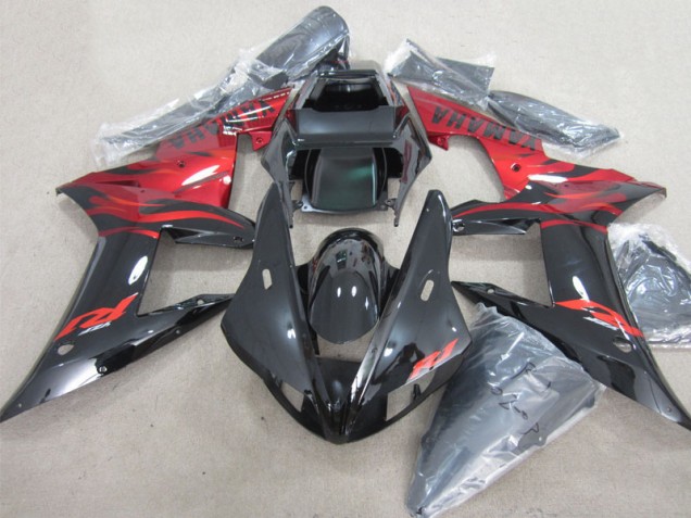 Best 2002-2003 Black Red Decal Yamaha YZF R1 Motor Bike Fairings
