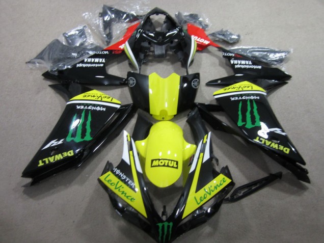 Best 2007-2008 Black Yellow Motul Leovince Yamaha YZF R1 Motorcycle Fairings Kit