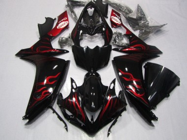 Best 2007-2008 Black Red Flame Yamaha YZF R1 Motorcycle Fairings