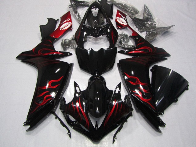 Best 2007-2008 Black Red Flame Yamaha YZF R1 Motorcycle Fairings