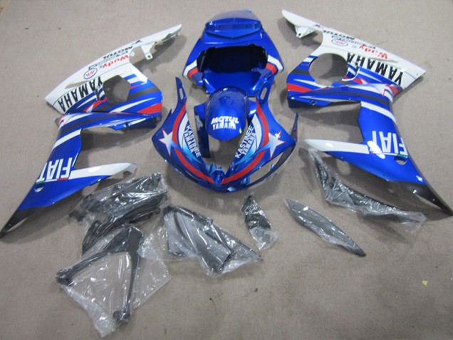 Best 2003-2005 Blue White Motul Fiat Yamaha YZF R6 Motorcylce Fairings