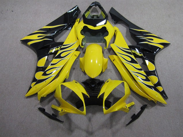 Best 2006-2007 Yellow Black Flame Yamaha YZF R6 Motorbike Fairing Kits Best 2006-2007 Yellow Black Flame Yamaha YZF R6 Motorbike Fairing Kits